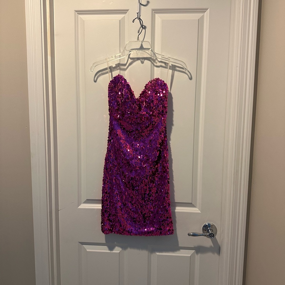 Strapless Sequin Mini Dress in Magenta